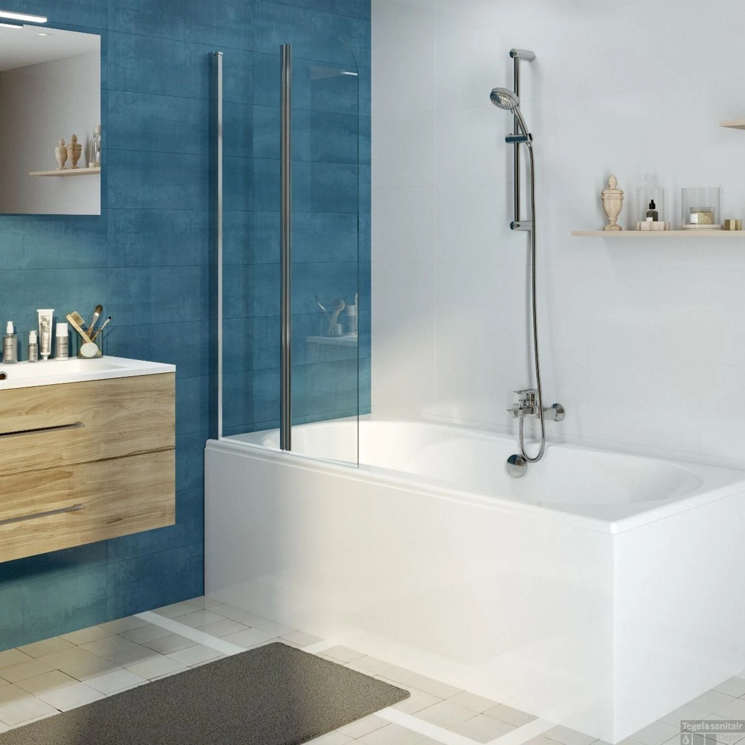 Badwand Allibert Kordo 80-82x140 Cm Chroom 2 Badwand Allibert Kordo 80-82x140 Cm Chroom - Afbeelding 2