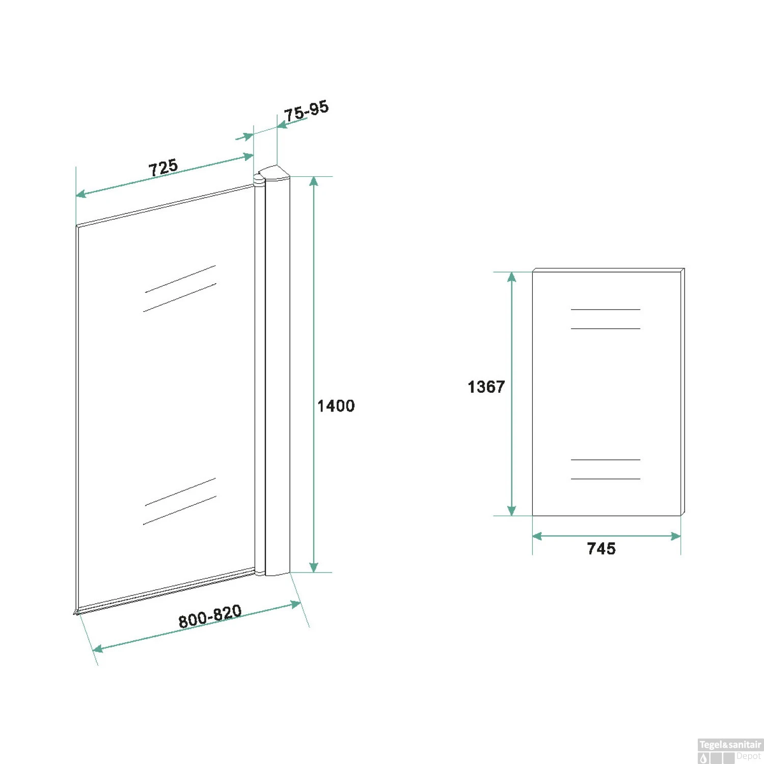 Badwand BWS Draaibaar 80x150 Cm 6 Mm NANO Veiligheidsglas Muurprofiel Mat Zwart - Afbeelding 2