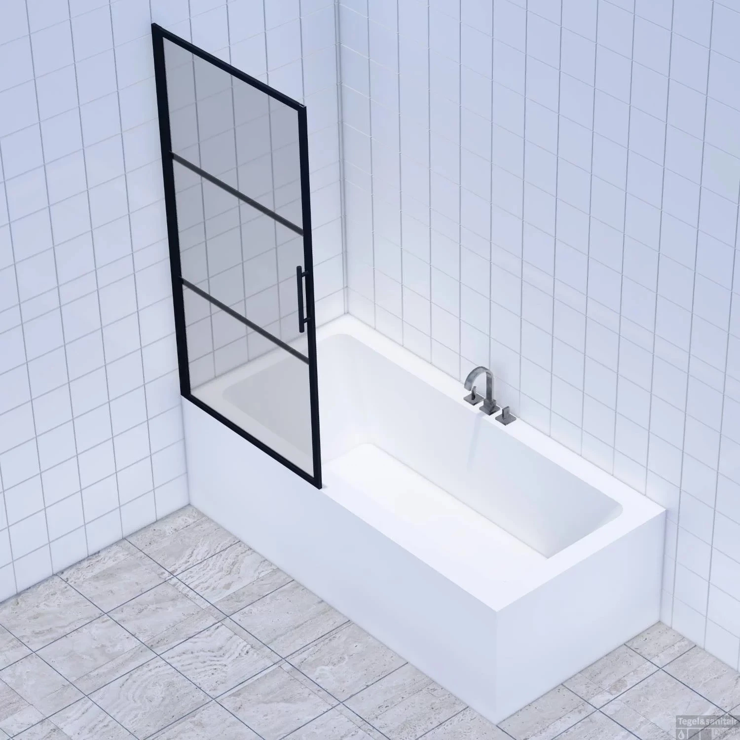 Badwand Frame 80x150 Cm 8 Mm NANO Glas Mat Zwart Raster - Afbeelding 2