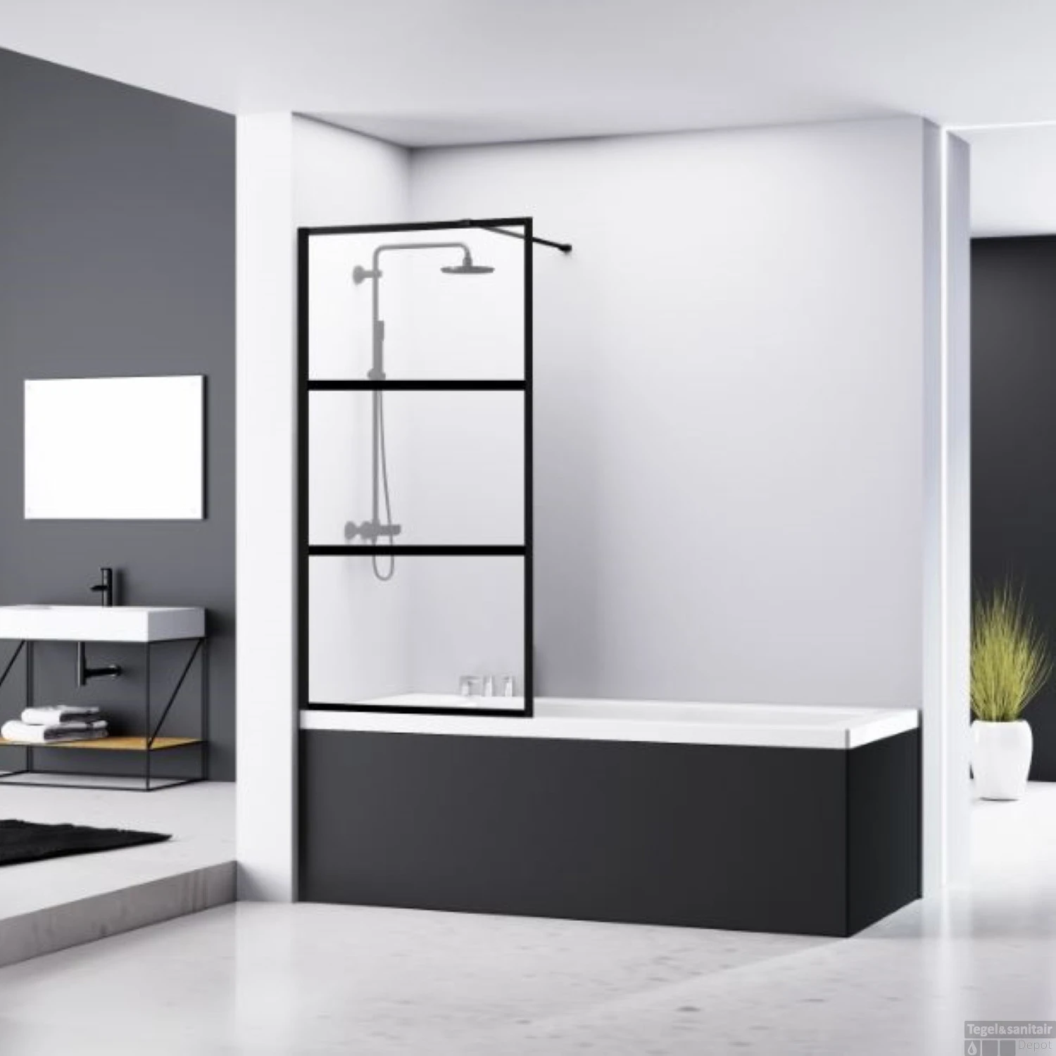 Badwand Van Rijn ST04 Helder Glas 8 Mm 3 Delen Aluminium Zwart Profiel 80x160 Cm 1 Badwand Van Rijn ST04 Helder Glas 8 Mm 3 Delen Aluminium Zwart Profiel 80x160 Cm