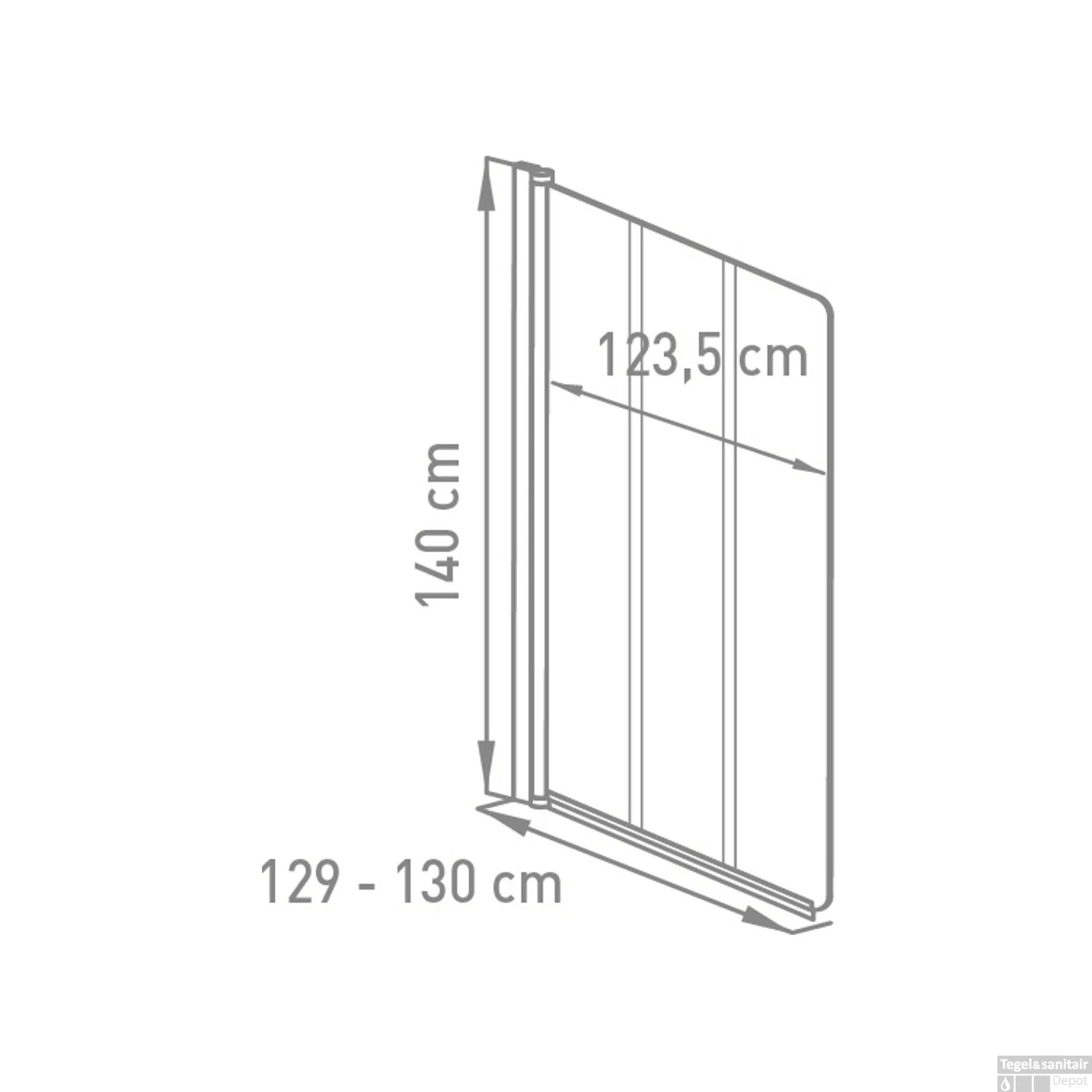 Badwand VM Go Balos Deco 3-delig 130x140cm Scharnierend Chroom Profiel 5mm Veiligheidsglas - Afbeelding 2