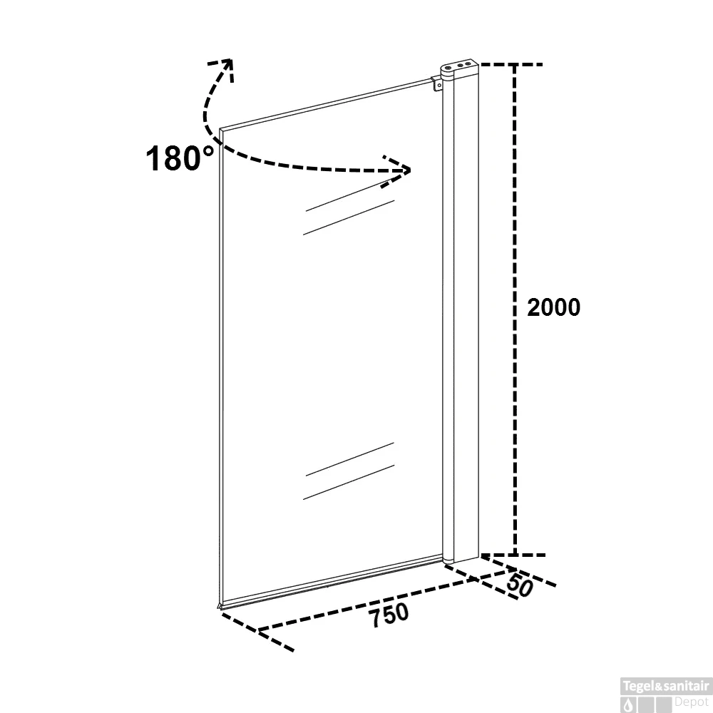 Badwand Wiesbaden Muurprofiel 80x150cm 6mm NANO Coating 3 Badwand Wiesbaden Muurprofiel 80x150cm 6mm NANO Coating - Afbeelding 3