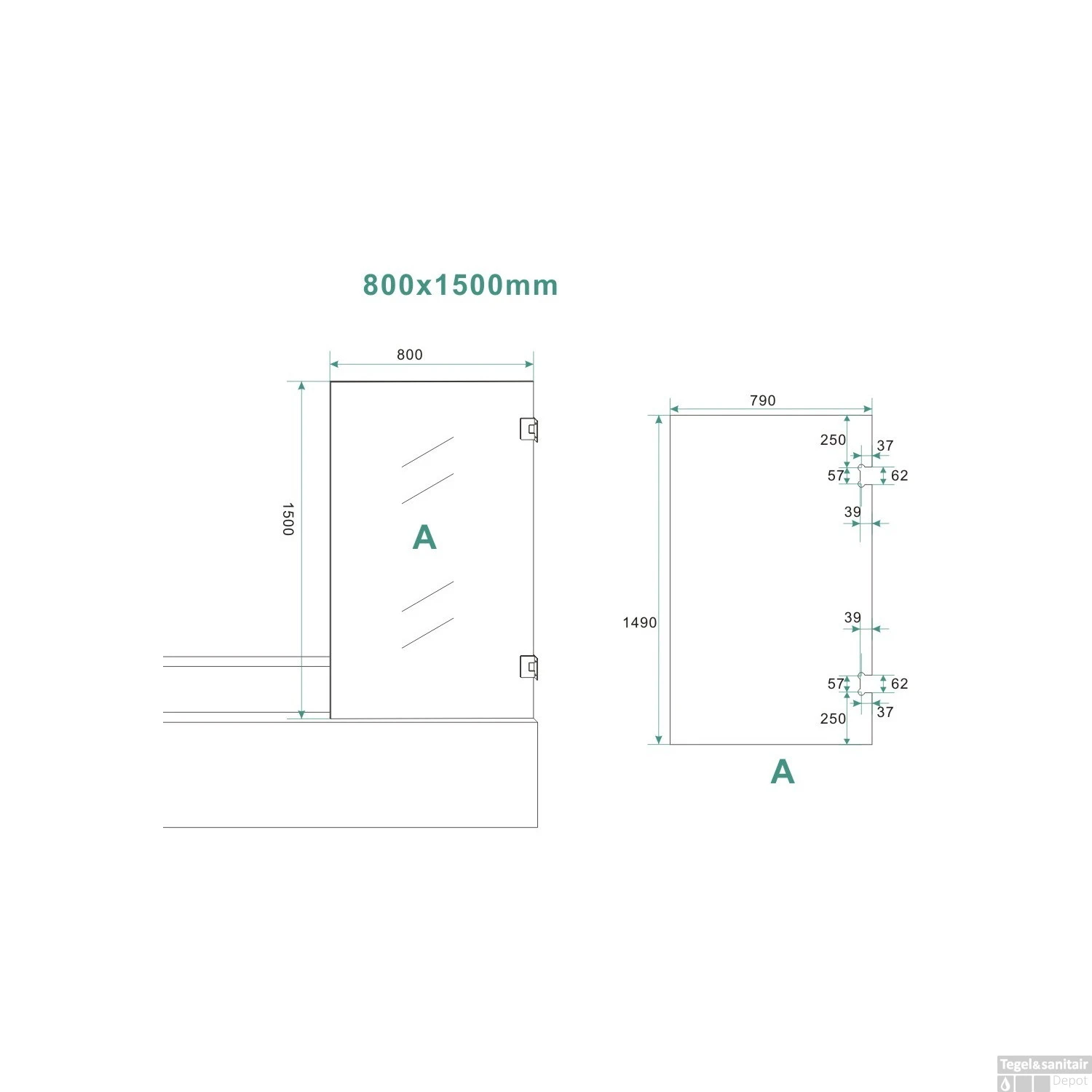 BWS Profielloze Badwand Draaibaar 80x150 Cm 6mm NANO Coating 2 BWS Profielloze Badwand Draaibaar 80x150 Cm 6mm NANO Coating - Afbeelding 2