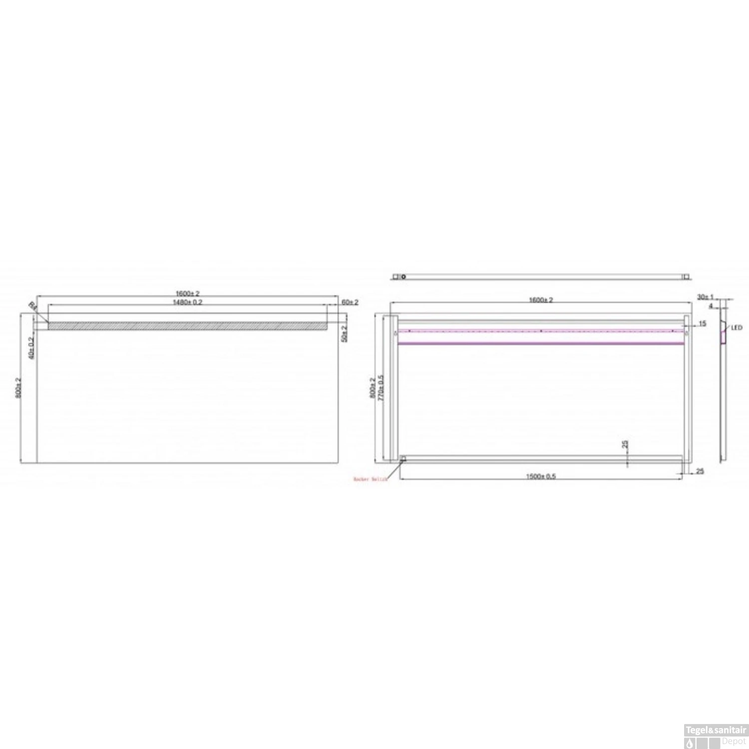 BWS LED Spiegel Tigris Met Lichtschakelaar 160x80x3.1 Cm (incl Bevestigingsmateriaal) 4 BWS LED Spiegel Tigris Met Lichtschakelaar 160x80x3.1 Cm (incl Bevestigingsmateriaal) - Afbeelding 4