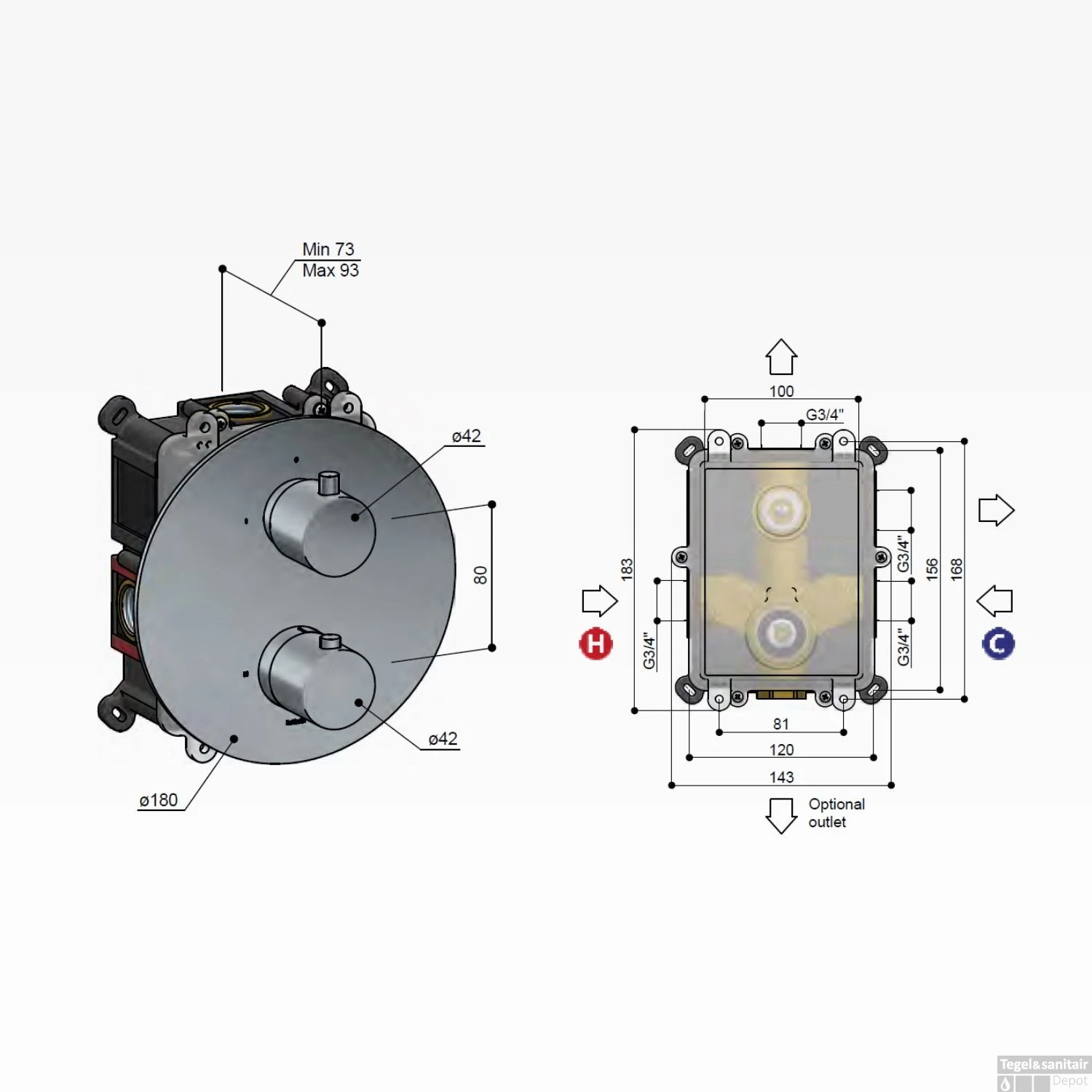 Douchethermostaat Hotbath Cobber Inbouw 2-weg Mat Zwart (excl. Inbouwdeel) - Afbeelding 3