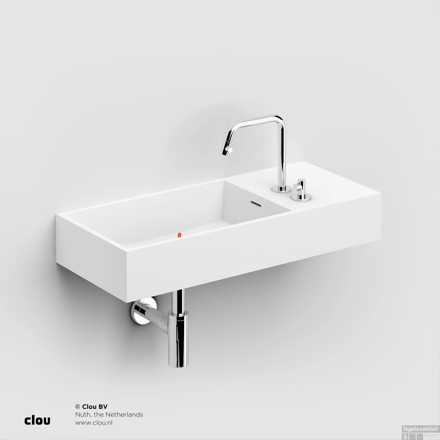 Wastafel Clou Wash Me 75x32x12 Cm Solid Surface (Rechts) 1 Wastafel Clou Wash Me 75x32x12 Cm Solid Surface (Rechts)