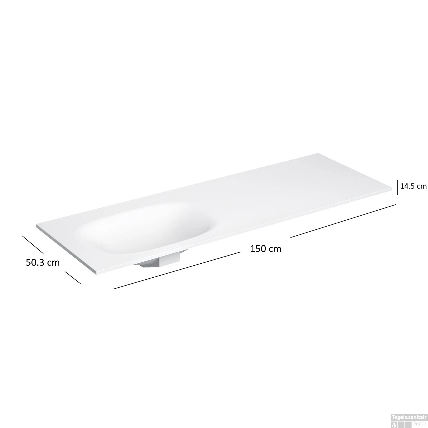 Clou Hammock Wastafelblad Enkele Waskom Links 150cm Compositie 14 Aluite Mat Wit - Afbeelding 3