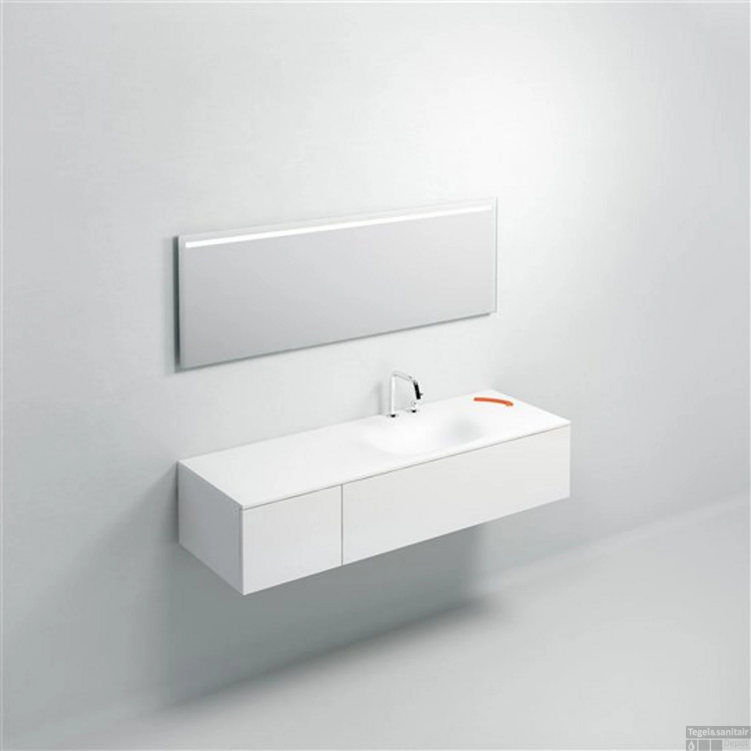 Clou Hammock Wastafelblad Enkele Waskom Rechts 150cm Compositie 15 Aluite Mat Wit