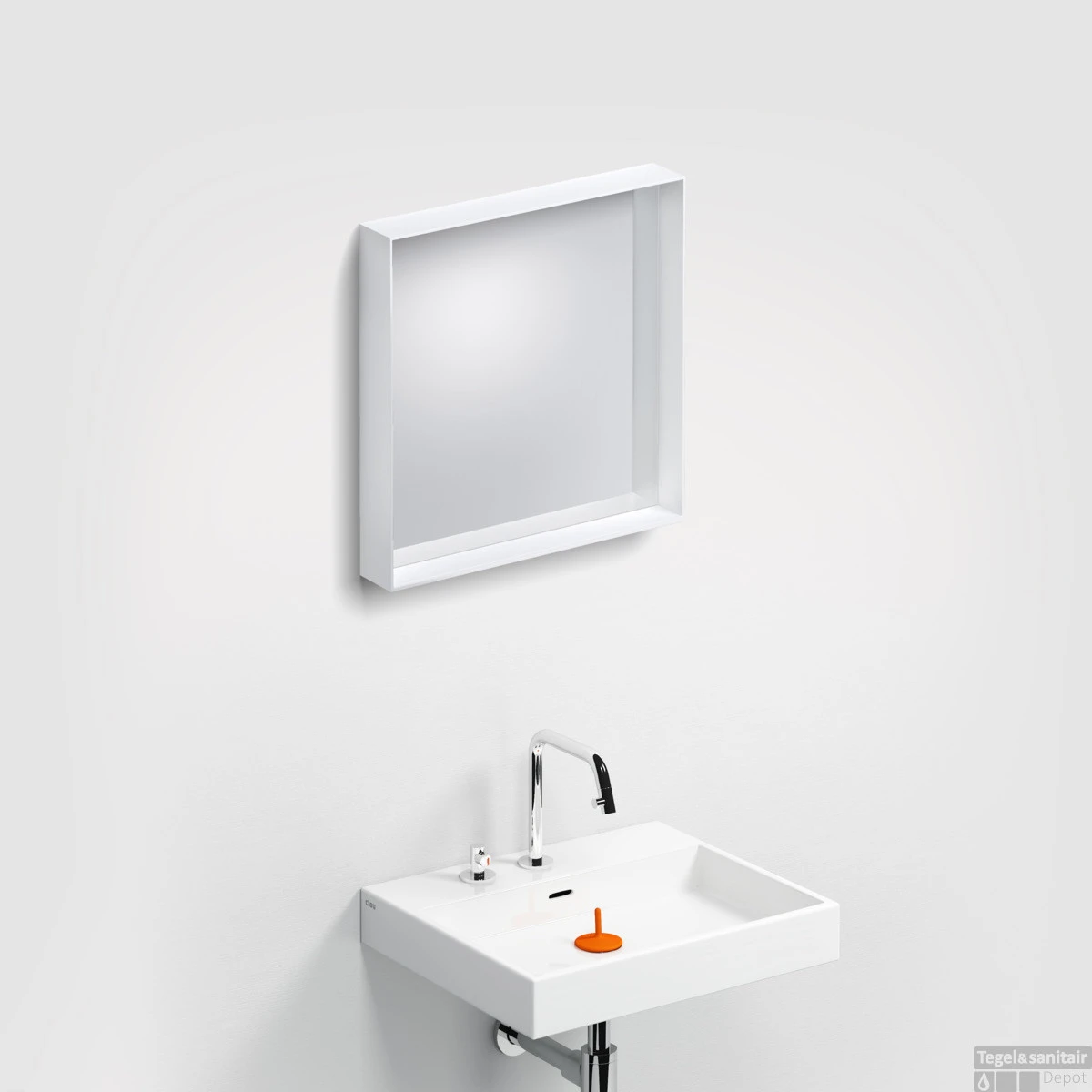 Clou Look At Me Spiegel Met Omlijsting Mat Wit En Inleg Planchet In Glas 50x8x50cm 2 Clou Look At Me Spiegel Met Omlijsting Mat Wit En Inleg Planchet In Glas 50x8x50cm - Afbeelding 2