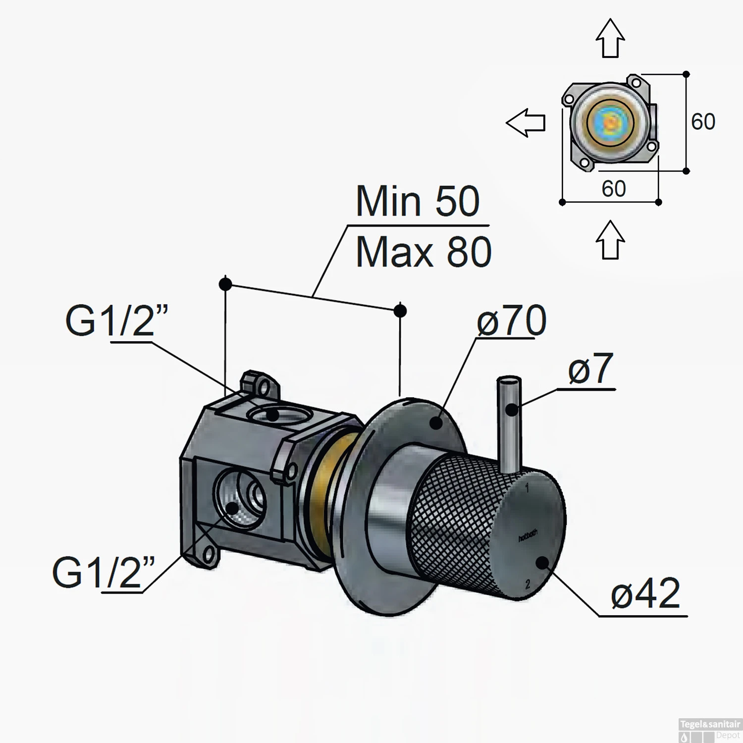 Inbouwkraan Hotbath Cobber X Met 2-Weg Omstel Geborsteld Nikkel (excl. Inbouwdeel) OUTLET - Afbeelding 3
