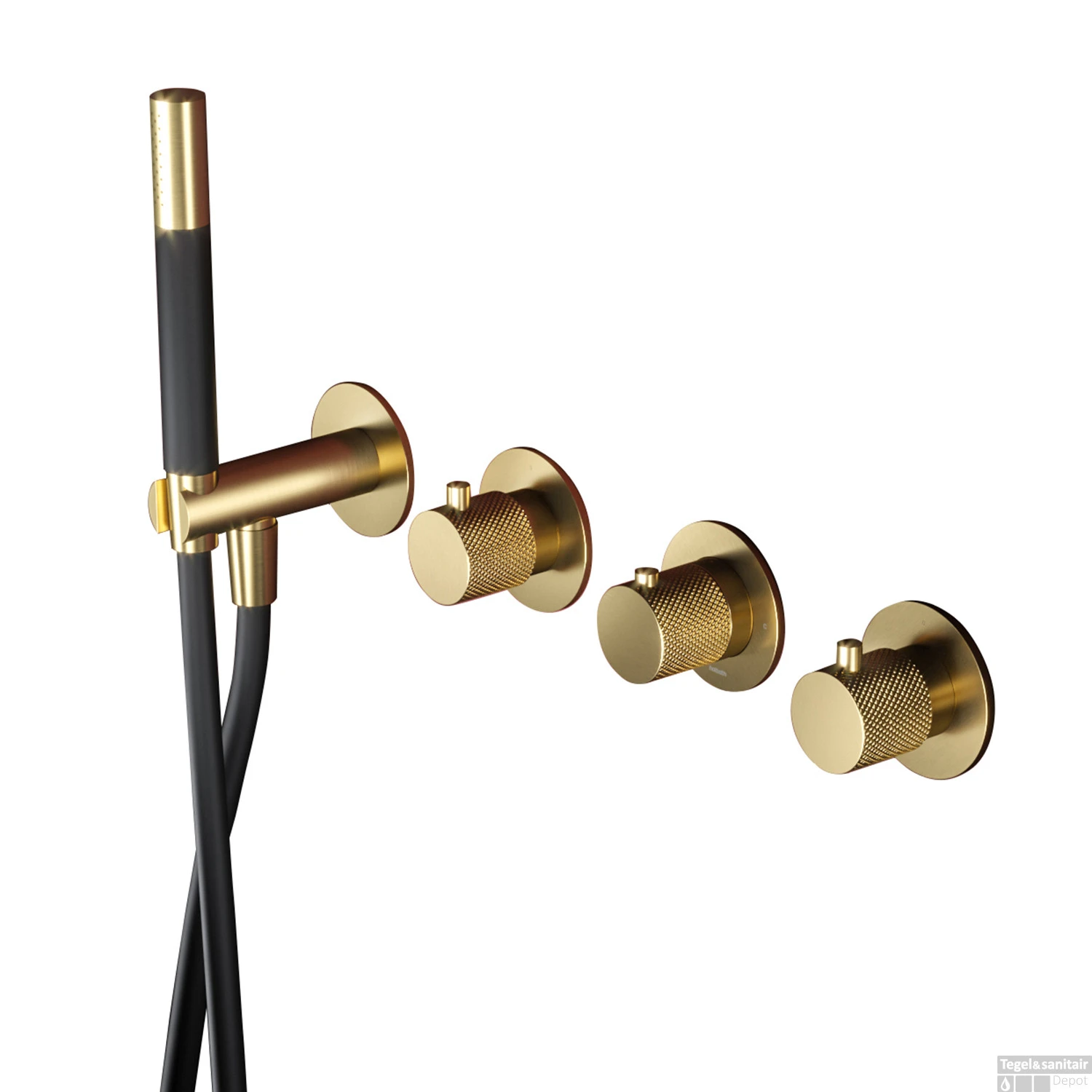 Thermostatische Douche/Badkraan Hotbath Cobber X Inbouw Met 2 Stopkranen En Handdouche Geborsteld Messing PVD - Afbeelding 2