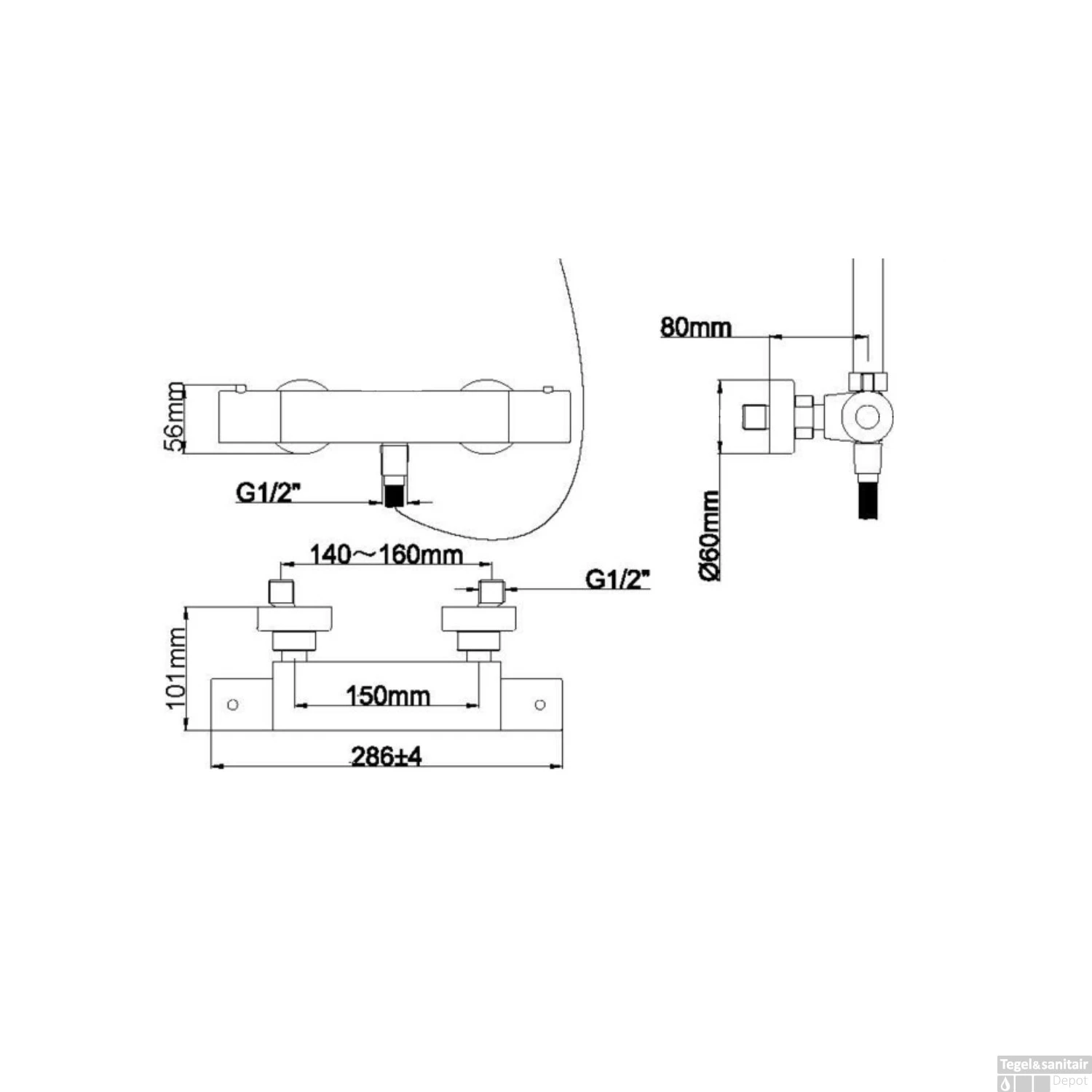 Douchekraan Thermostatisch Wiesbaden Caral Chroom Coating 2 Douchekraan Thermostatisch Wiesbaden Caral Chroom Coating - Afbeelding 2