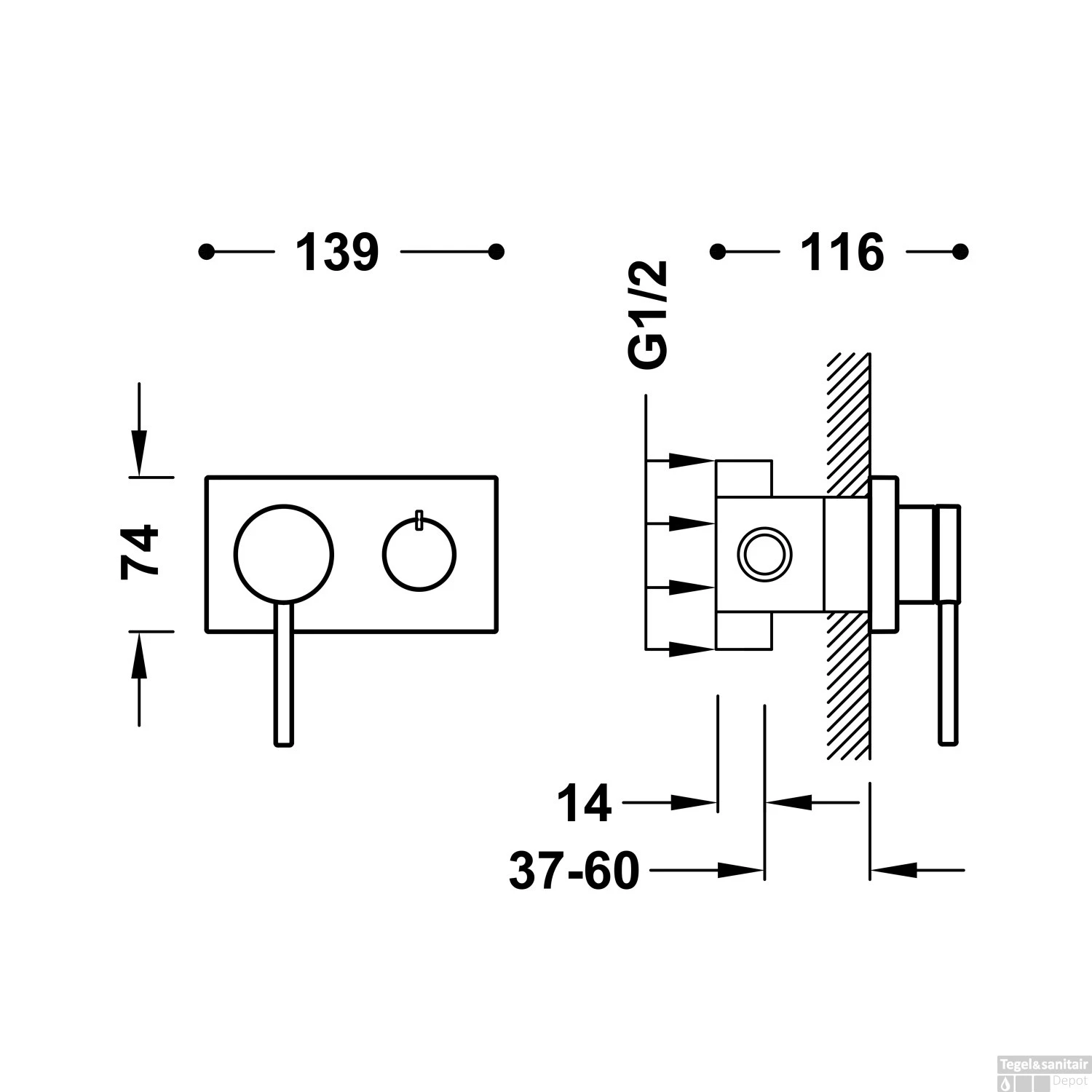 Douchekraan Tres 3V 3-Weg Mengkraan Staal 2 Douchekraan Tres 3V 3-Weg Mengkraan Staal - Afbeelding 2