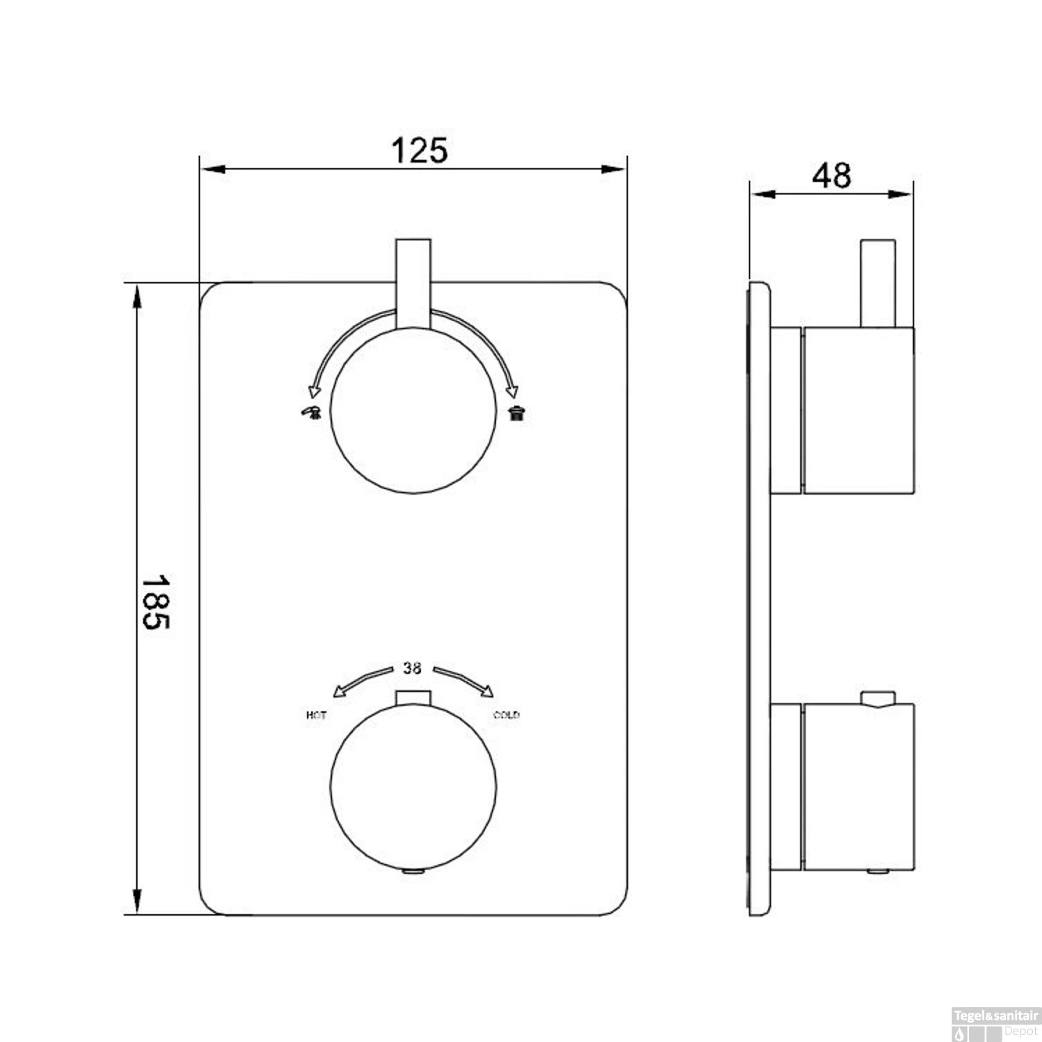 Douchekraan Wiesbaden Caral Thermostatisch Afbouwdeel 2-weg Mat Zwart 2 Douchekraan Wiesbaden Caral Thermostatisch Afbouwdeel 2-weg Mat Zwart - Afbeelding 2