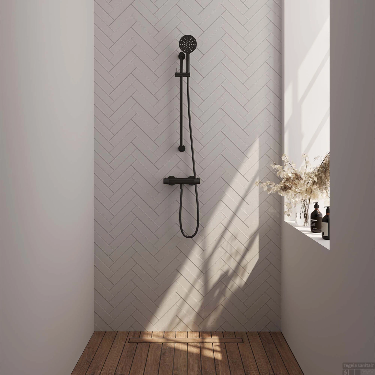 Douchekraanset Brauer Black Carving Opbouw Met Glijstang En Ronde Handdouche Mat Zwart - Afbeelding 2