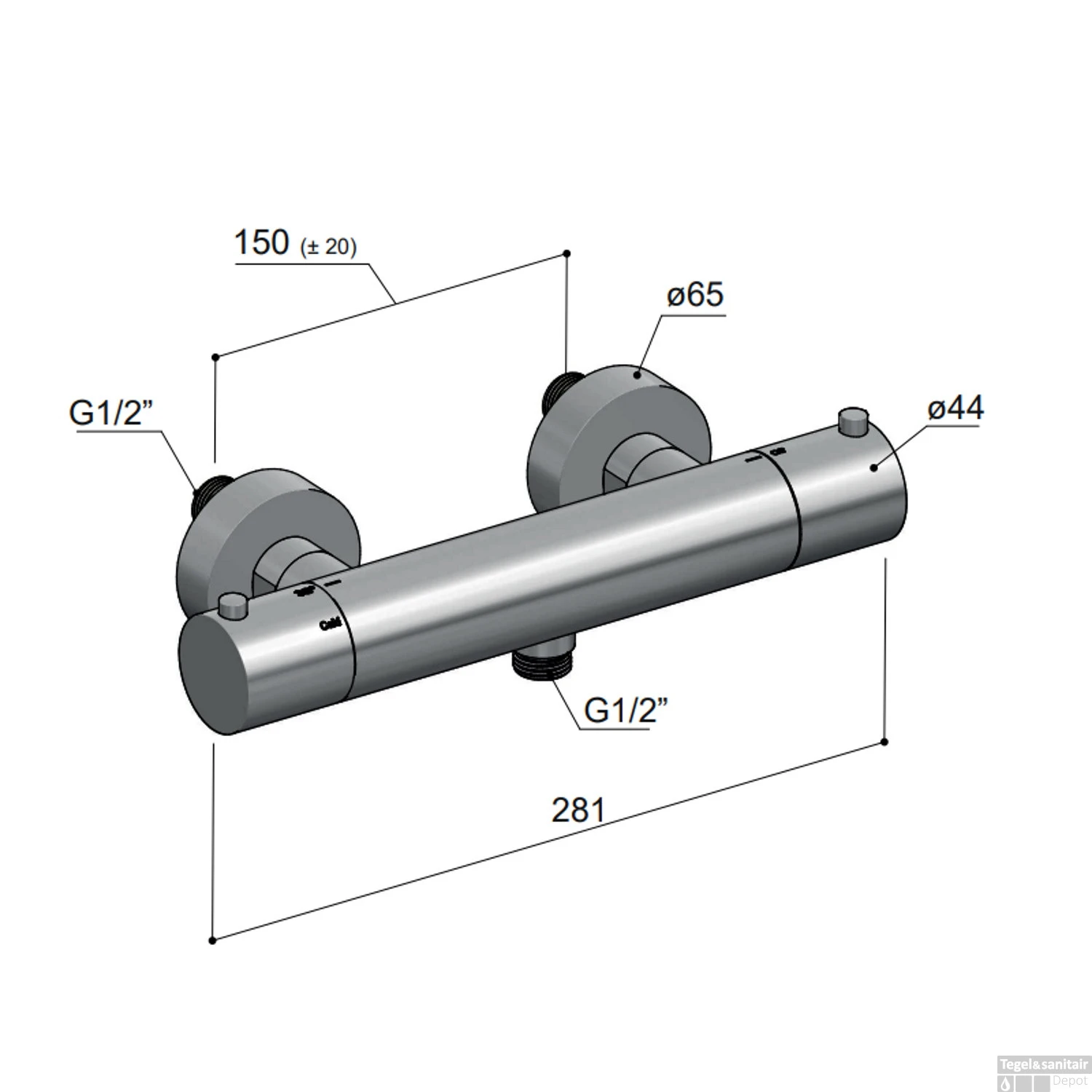 Douchemengkraan Hotbath Archie Thermostatisch Met 1/2" Doucheslang Onderaansluiting RVS316 2 Douchemengkraan Hotbath Archie Thermostatisch Met 1/2" Doucheslang Onderaansluiting RVS316 - Afbeelding 2
