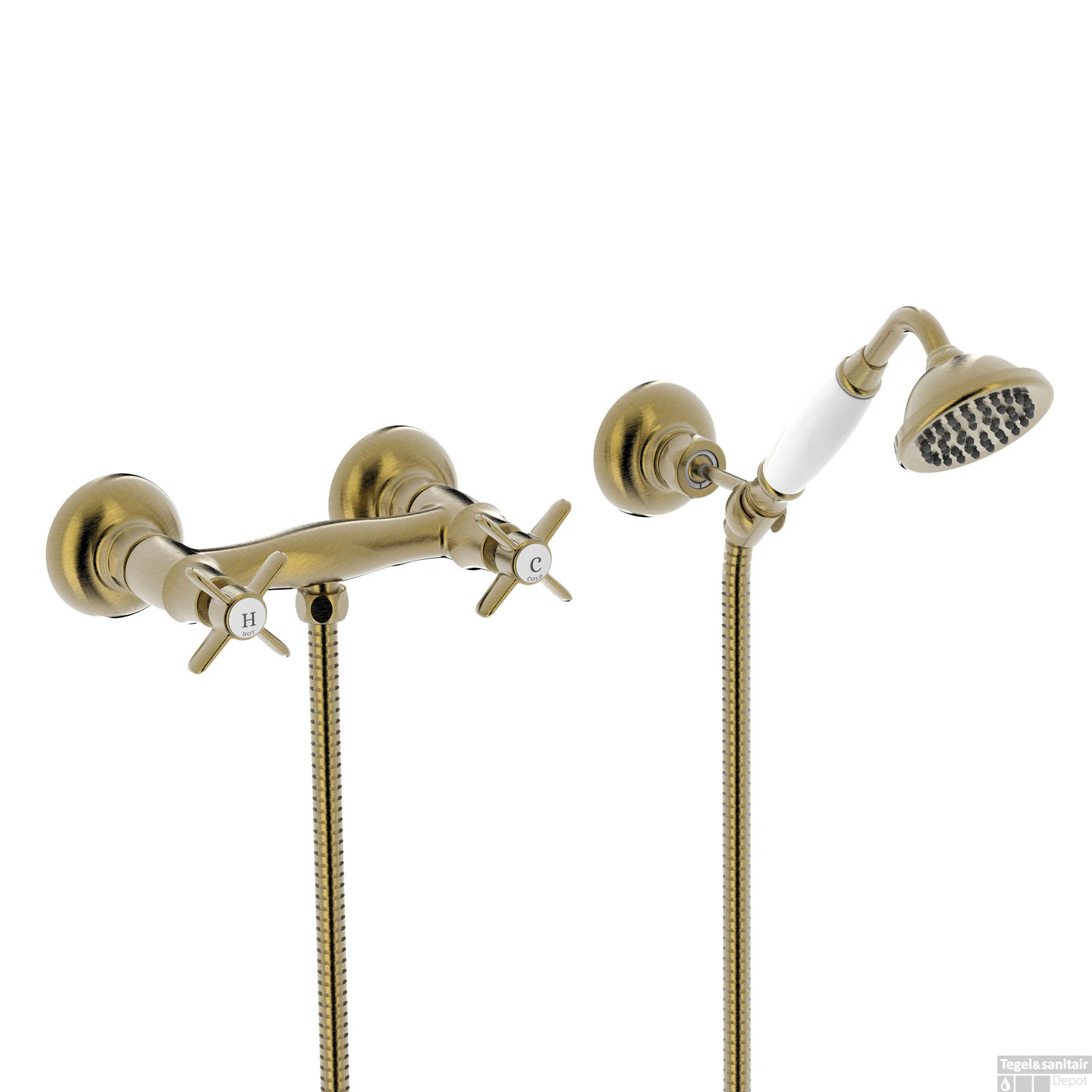 Douchemengkraan Tres Clasic 2 Kruisgreep Incl Handdouche En Doucheslang Verouderd Messing