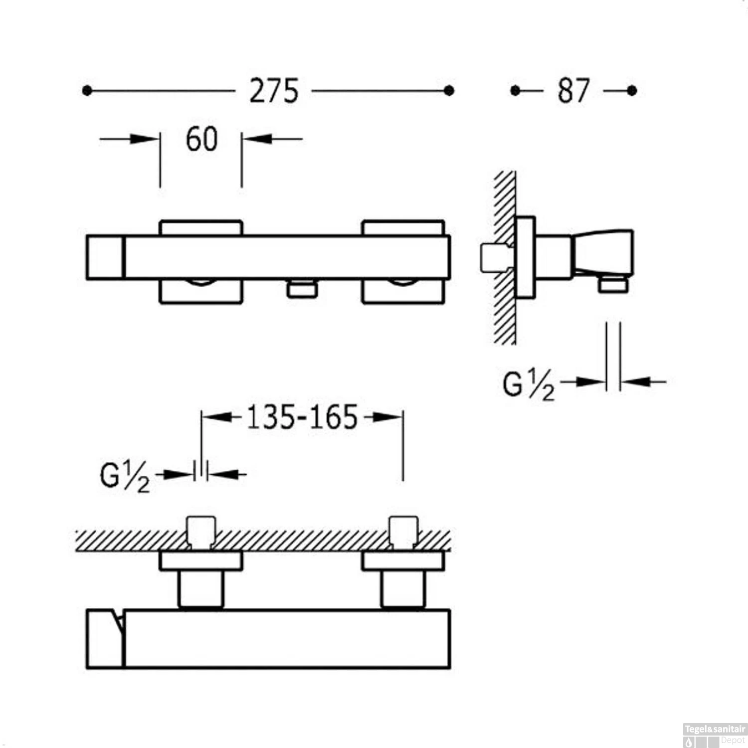 Douchemengkraan Tres Slim Met Handdouche 27.5x8.7 Cm Vierkant Mat Zwart - Afbeelding 2