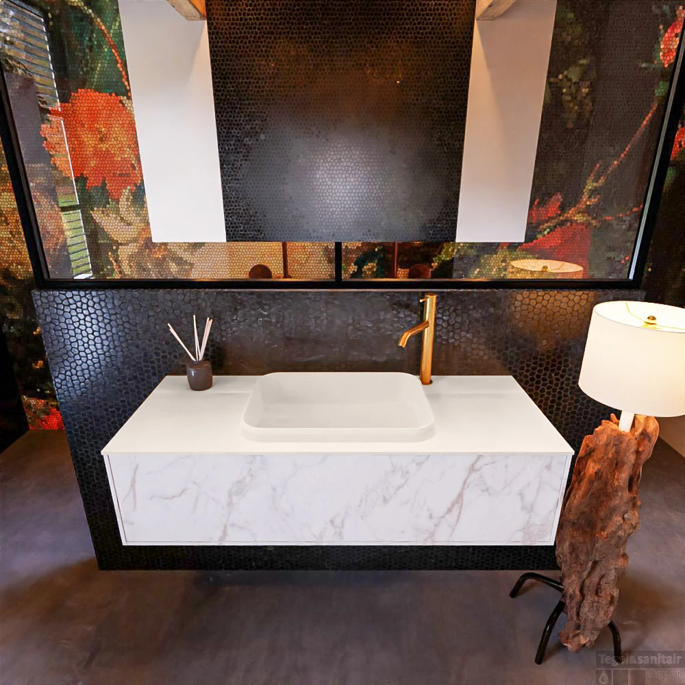 Badkamermeubelset Mondiaz Erin 120 Cm Met 1 Lade Met RIDGE Wastafel Midden Linen Met 1 Kraangat Greeploos Mat Carrara 1 Badkamermeubelset Mondiaz Erin 120 Cm Met 1 Lade Met RIDGE Wastafel Midden Linen Met 1 Kraangat Greeploos Mat Carrara