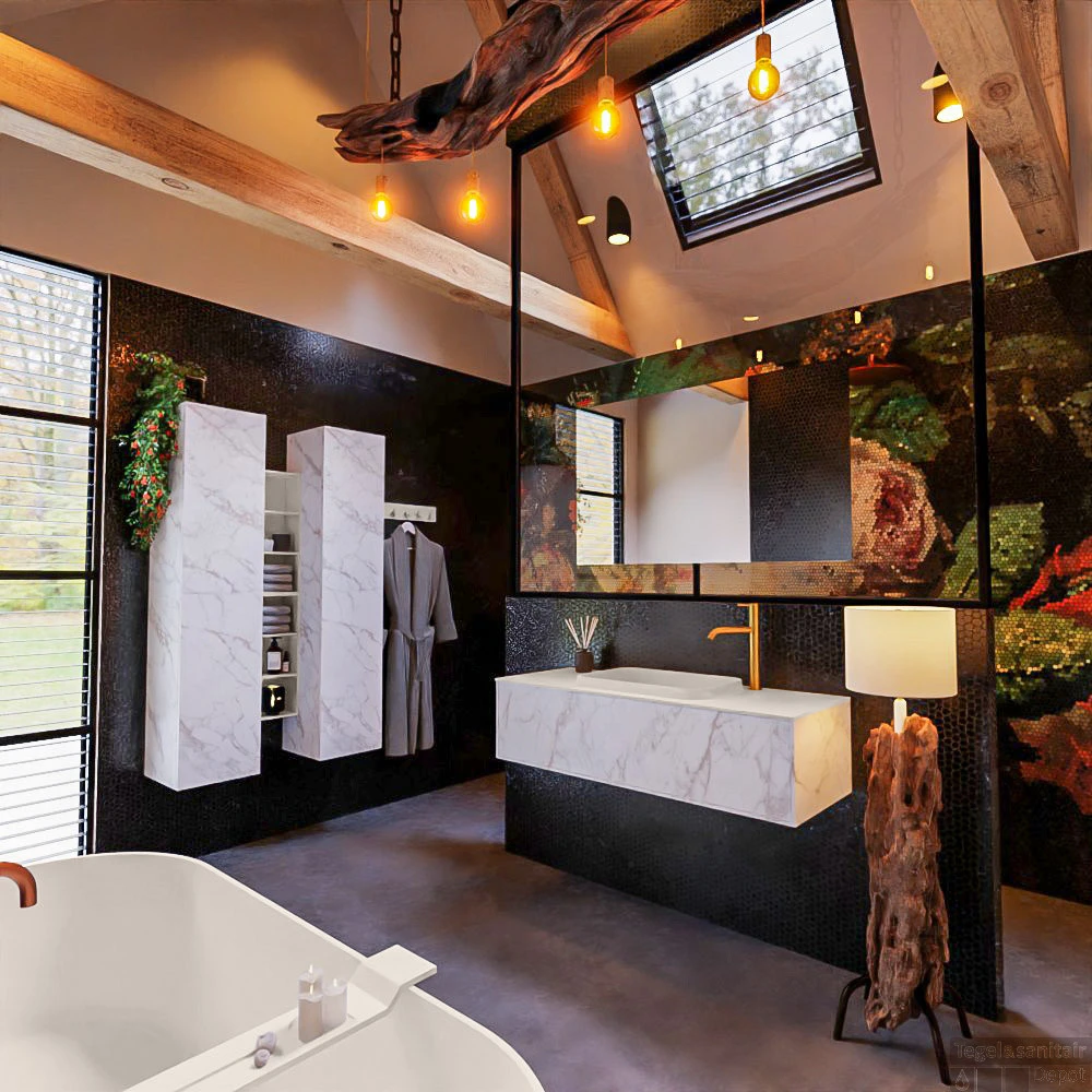 Badkamermeubelset Mondiaz Erin 120 Cm Met 1 Lade Met RIDGE Wastafel Midden Linen Met 1 Kraangat Greeploos Mat Carrara 2 Badkamermeubelset Mondiaz Erin 120 Cm Met 1 Lade Met RIDGE Wastafel Midden Linen Met 1 Kraangat Greeploos Mat Carrara - Afbeelding 2