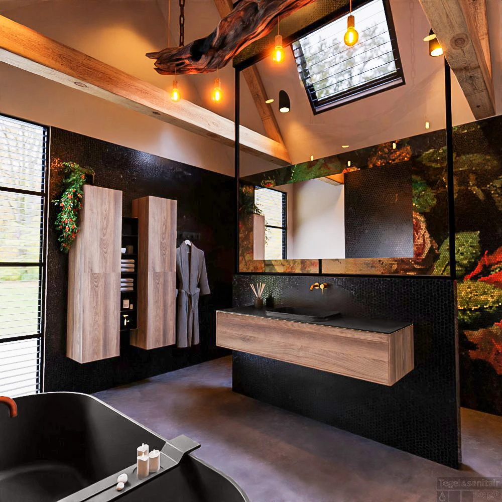 Badkamermeubelset Mondiaz Erin 150 Cm Met 1 Lade Met RIDGE Wastafel Midden Urban Zonder Kraangaten Greeploos Mat Dark Brown Grey 2 Badkamermeubelset Mondiaz Erin 150 Cm Met 1 Lade Met RIDGE Wastafel Midden Urban Zonder Kraangaten Greeploos Mat Dark Brown Grey - Afbeelding 2