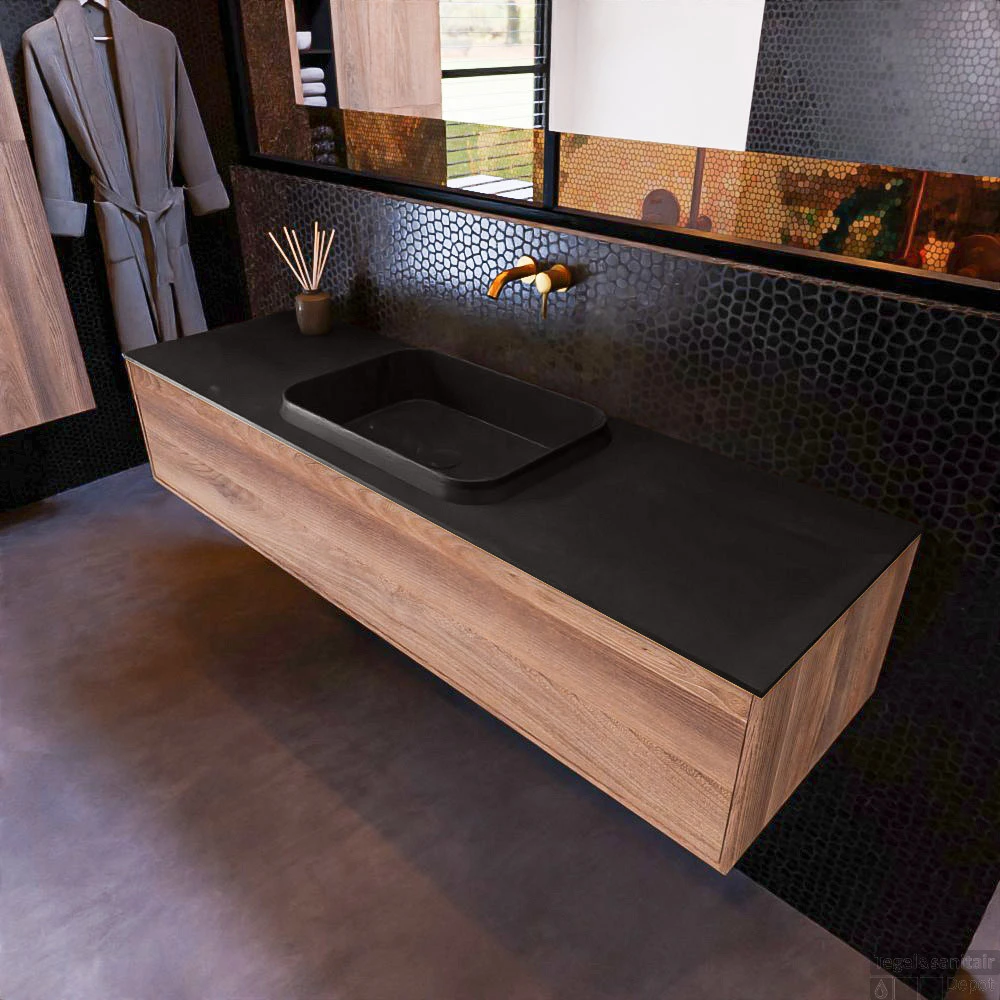 Badkamermeubelset Mondiaz Erin 150 Cm Met 1 Lade Met RIDGE Wastafel Midden Urban Zonder Kraangaten Greeploos Mat Dark Brown Grey 3 Badkamermeubelset Mondiaz Erin 150 Cm Met 1 Lade Met RIDGE Wastafel Midden Urban Zonder Kraangaten Greeploos Mat Dark Brown Grey - Afbeelding 3