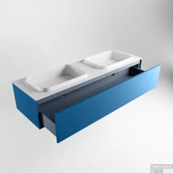 Badkamermeubelset Mondiaz Erin 150 Cm Met 1 Lade Met RIDGE Wastafel Dubbel Talc Zonder Kraangaten Greeploos Mat Jeans -Duravit Verkoop erin jeans ridge talc google 5 0015