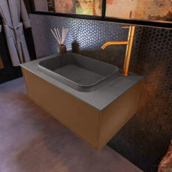 Badkamermeubelset Mondiaz Erin 80 Cm Met 1 Lade Met RIDGE Wastafel Midden Dark Grey Met 1 Kraangat Greeploos Mat Rust -Duravit Verkoop erin rust ridge dark grey top 0003