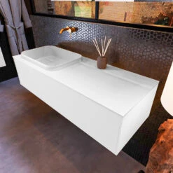 Badkamermeubelset Mondiaz Erin 120 Cm Met 1 Lade Met RIDGE Wastafel Links Talc Zonder Kraangaten Greeploos Mat Talc -Duravit Verkoop erin talc ridge talc top 0007