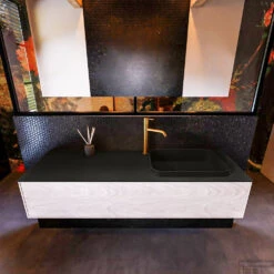 Badkamermeubelset Mondiaz Erin 150 Cm Met 1 Lade Met RIDGE Wastafel Rechts Urban Met 1 Kraangat Greeploos Mat Underlayment