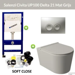 Geberit UP100 Toiletset Wandcloset Salenzi Civita Mat Grijs Met Delta 21 Drukplaat