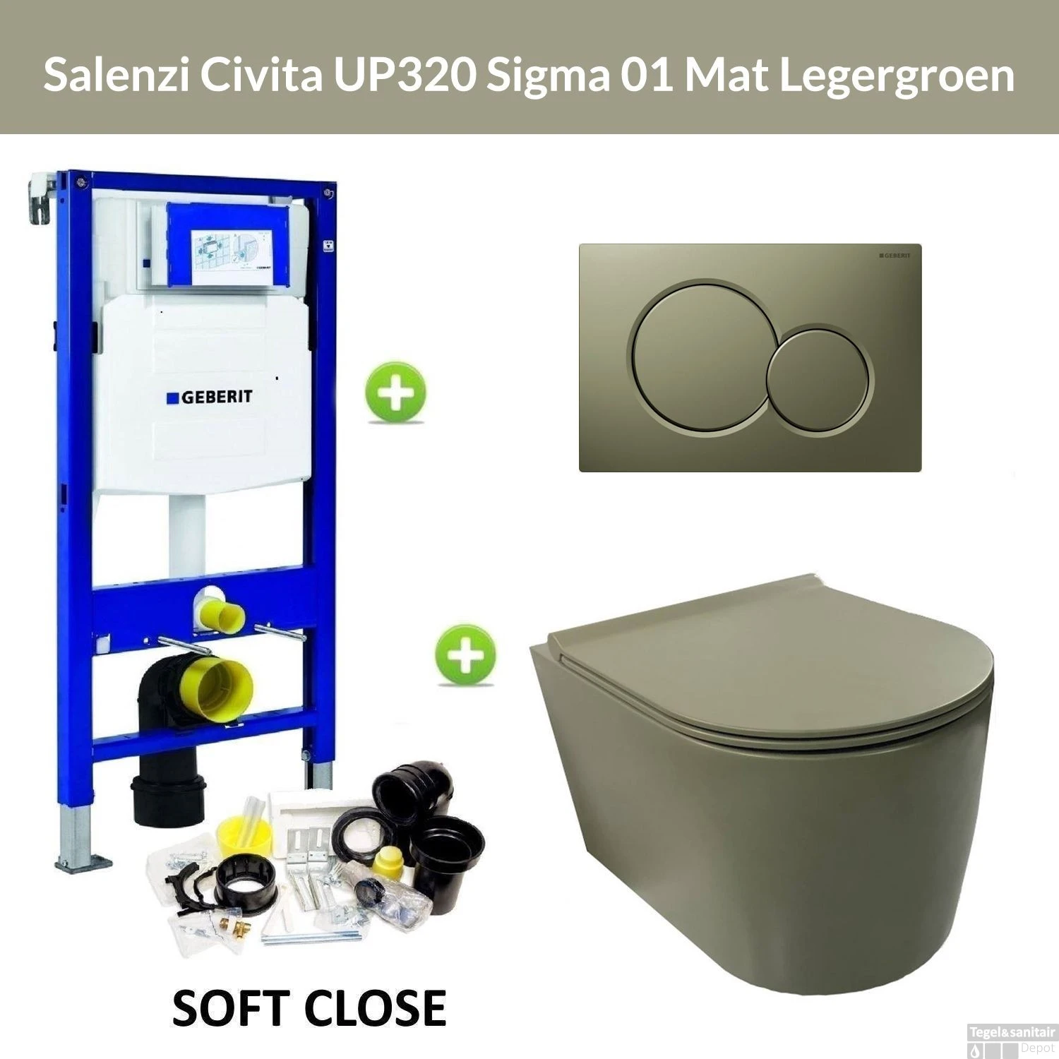 Geberit UP320 Toiletset Wandcloset Salenzi Civita Mat Legergroen Met Sigma 01 Drukplaat