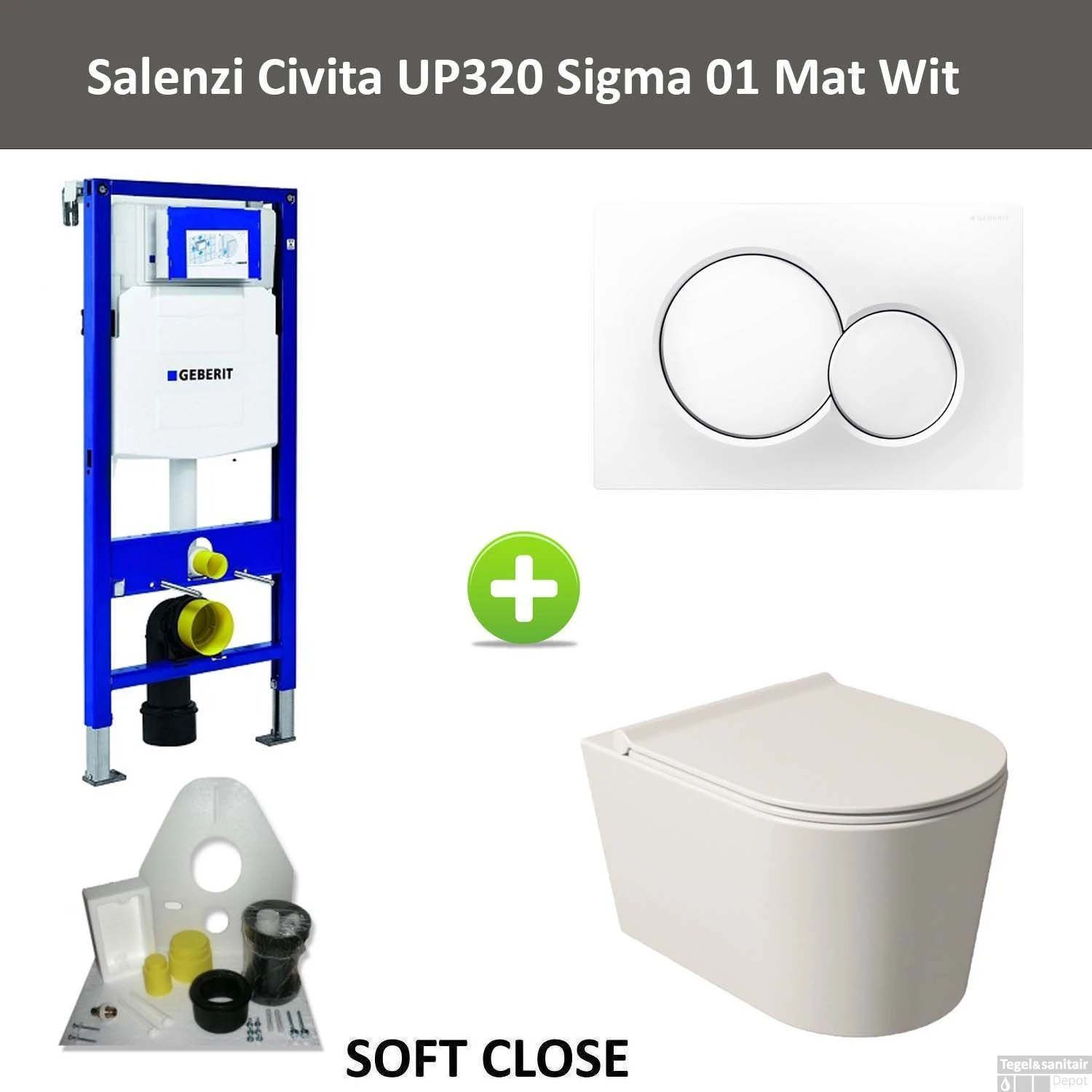 Geberit UP320 Toiletset Wandcloset Salenzi Civita Mat Wit Met Sigma 01 Drukplaat