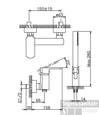 Huber Dado Douchemengkraan Met Handdoucheset Chroom DD.000450.21 1 Huber Dado Douchemengkraan Met Handdoucheset Chroom DD.000450.21