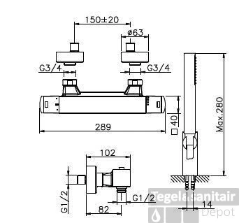 Huber Dado Douchethermostaatkraan Met Handdoucheset Chroom DD.D01010.21 1 Huber Dado Douchethermostaatkraan Met Handdoucheset Chroom DD.D01010.21