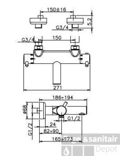 Huber Kiruna Bad/douchethermostaat Chroom KR.T23010.21
