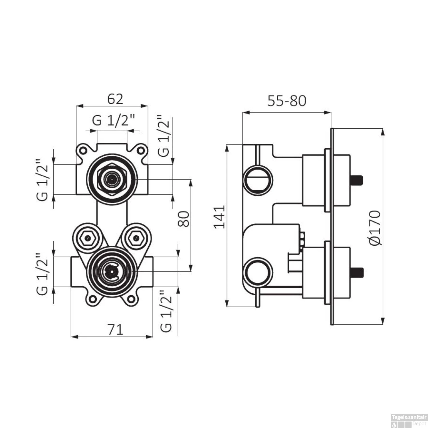 Inbouw Douchekraan GRB Aura Thermostatisch 1-Wegs Chroom 2 Inbouw Douchekraan GRB Aura Thermostatisch 1-Wegs Chroom - Afbeelding 2