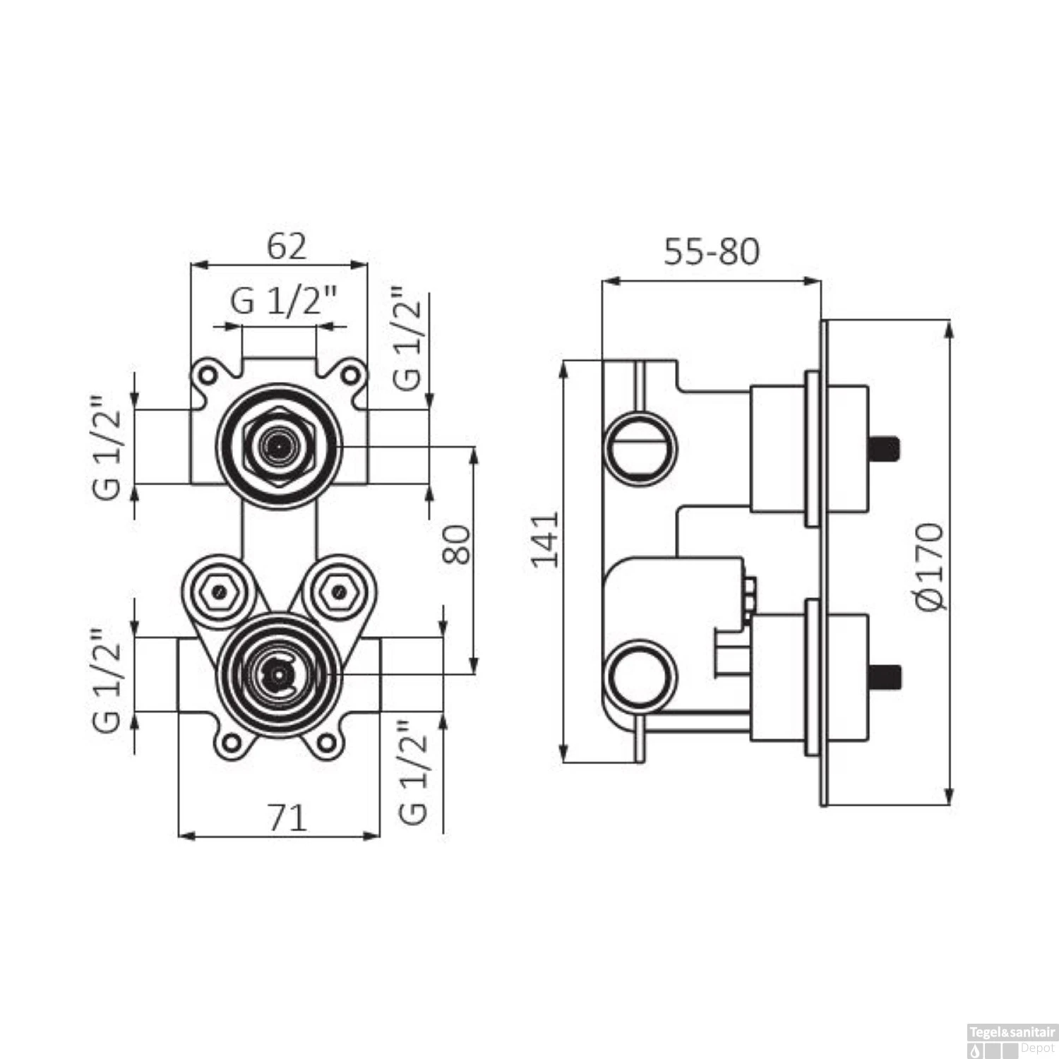 Inbouw Douchekraan GRB Aura Thermostatisch 2-Wegs Wit 2 Inbouw Douchekraan GRB Aura Thermostatisch 2-Wegs Wit - Afbeelding 2