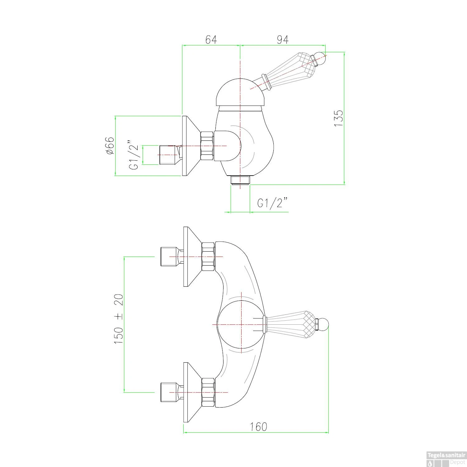 Opbouw Douchekraan Sapho Kirké Mengkraan Retro Kristal 1-hendel Brons 3 Opbouw Douchekraan Sapho Kirké Mengkraan Retro Kristal 1-hendel Brons - Afbeelding 3