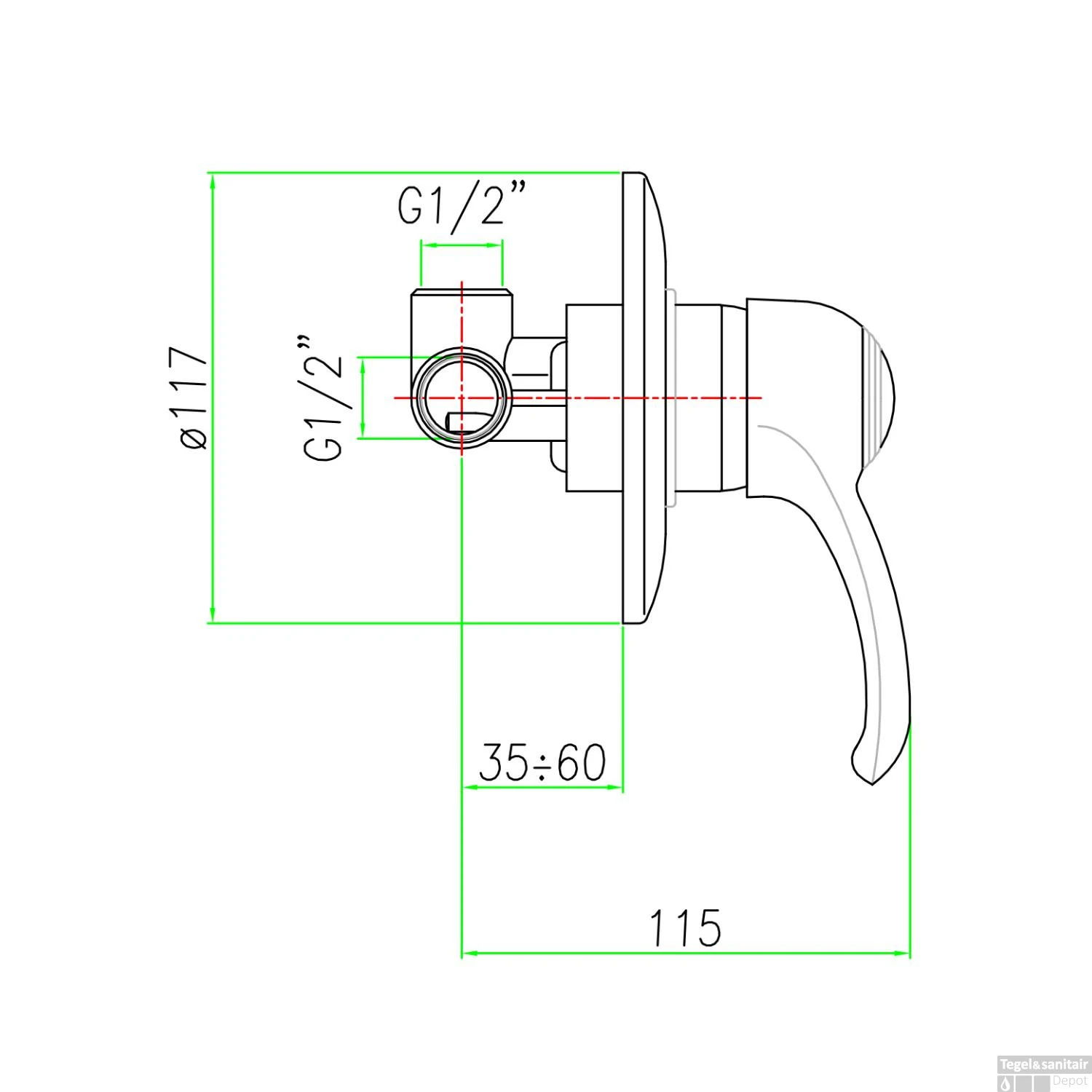 Douchekraan Inbouw Sapho Kirké Mengkraan Afbouwdeel 1-weg Brons (incl. Inbouwdeel) - Afbeelding 3