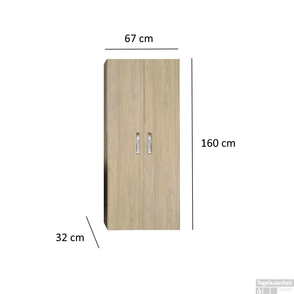 Kolomkast Dubbel Sanicare Q9/Q10/Q11 Soft-Closing Deuren Chromen Greep 160x67x32 Cm Truffel - Afbeelding 3