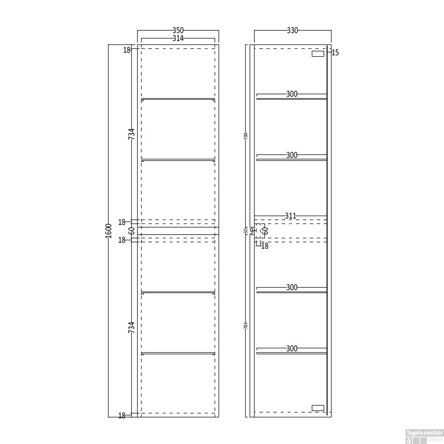 Kolomkast Boss & Wessing Paris 2 Deuren 160x35x35 Cm Wit - Afbeelding 2