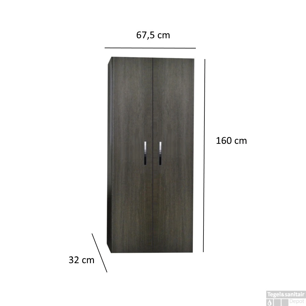 Kolomkast Sanicare Q1/Q12/Q17 2-Deurs Soft-Closing Chromen Greep 160x67x32 Cm Antraciet 4 Kolomkast Sanicare Q1/Q12/Q17 2-Deurs Soft-Closing Chromen Greep 160x67x32 Cm Antraciet - Afbeelding 4