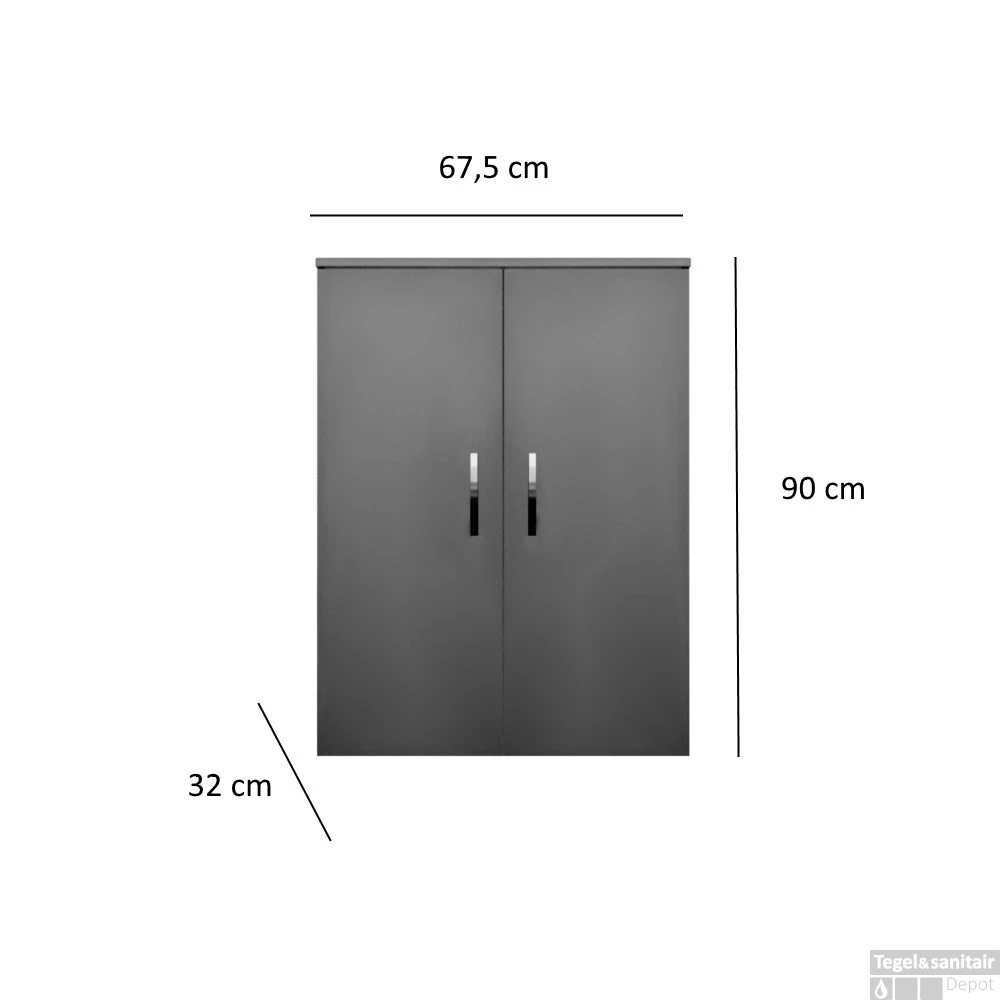Kolomkast Sanicare Q1/Q12/Q17 2-Deurs Soft-Closing Chromen Greep 90x67x32 Cm Antraciet 2 Kolomkast Sanicare Q1/Q12/Q17 2-Deurs Soft-Closing Chromen Greep 90x67x32 Cm Antraciet - Afbeelding 2