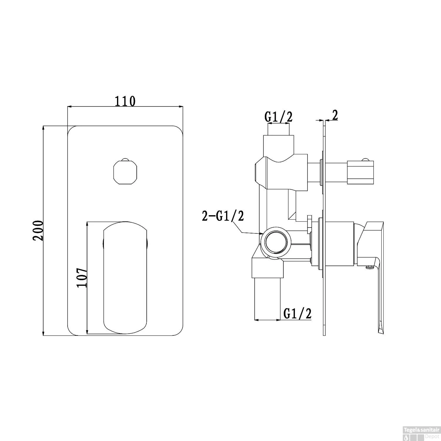 Douchekraan Inbouw Sapho Mixona Mengkraan Afbouwdeel 2-weg Chroom (incl. Inbouwdeel) - Afbeelding 6