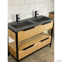 Badkamermeubel Casajoy Texas 120x46x90cm Eiken Met Artificial Stone Wastafel Grijs