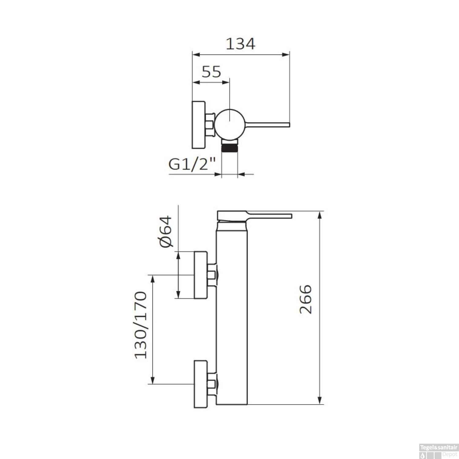 Opbouw Douchekraan GRB Aura Mengkraan Met Doucheslang Aansluiting Messing Zwart 2 Opbouw Douchekraan GRB Aura Mengkraan Met Doucheslang Aansluiting Messing Zwart - Afbeelding 2