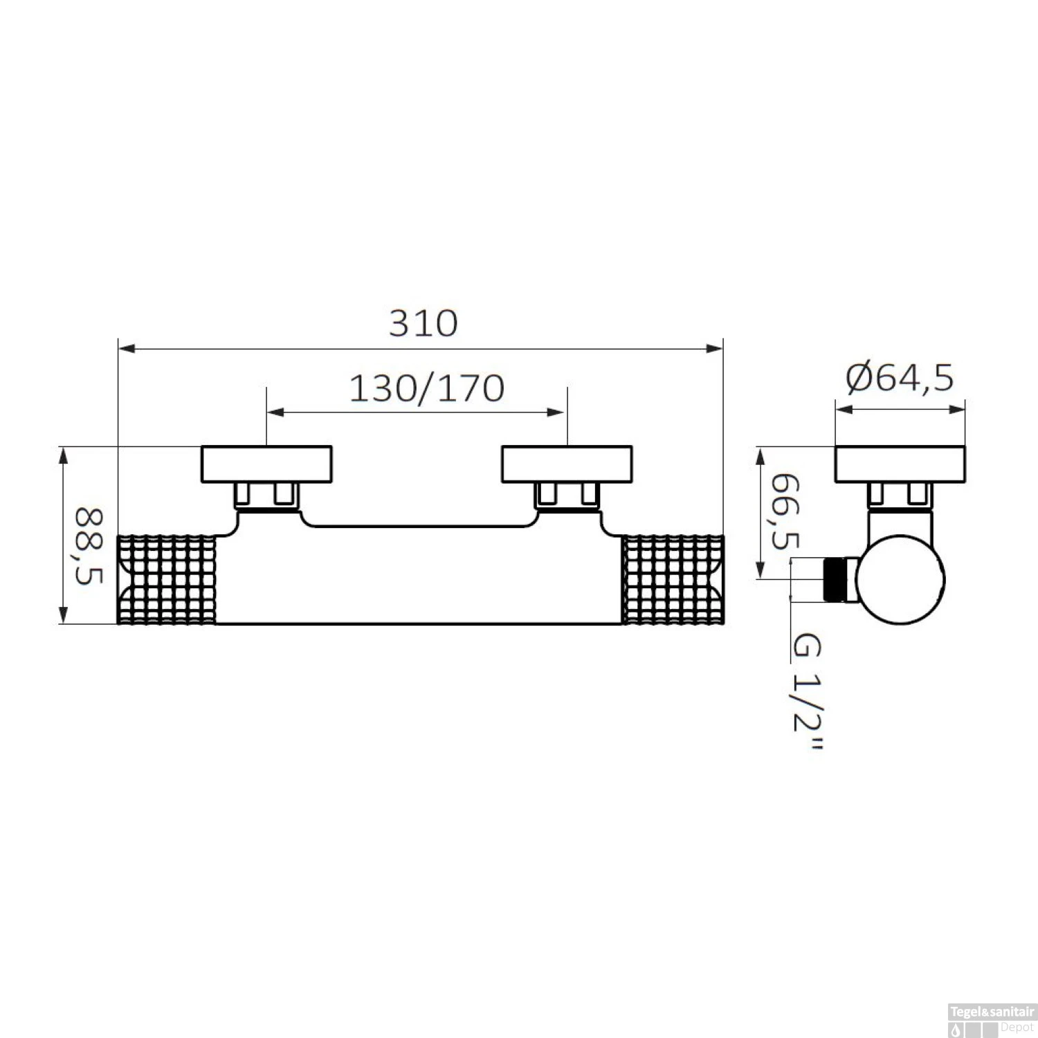 Opbouw Douchekraan GRB Aura Thermostatisch Zwart En Chroom 2 Opbouw Douchekraan GRB Aura Thermostatisch Zwart En Chroom - Afbeelding 2