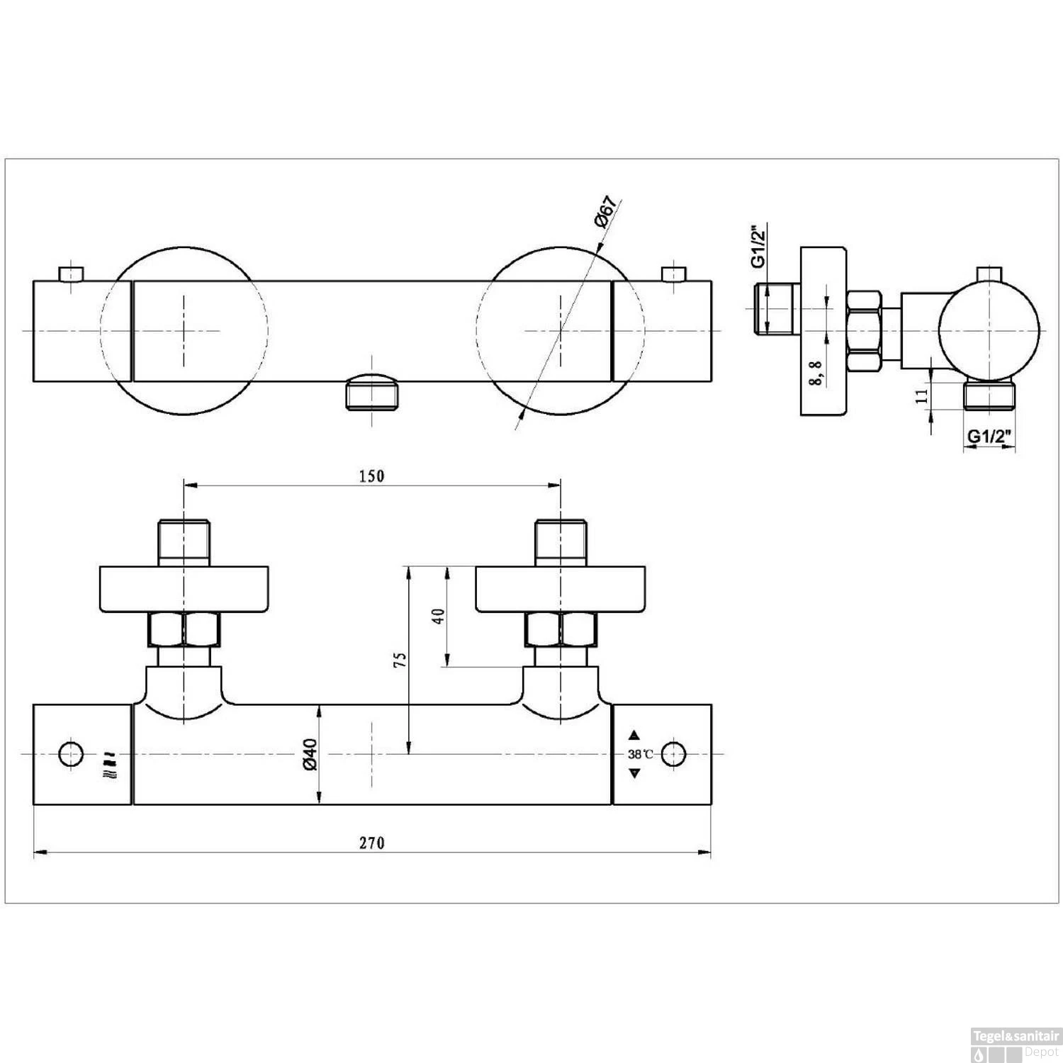 Opbouw Douchethermostaat Best Design Nero Zagaro Mat Zwart 2 Opbouw Douchethermostaat Best Design Nero Zagaro Mat Zwart - Afbeelding 2