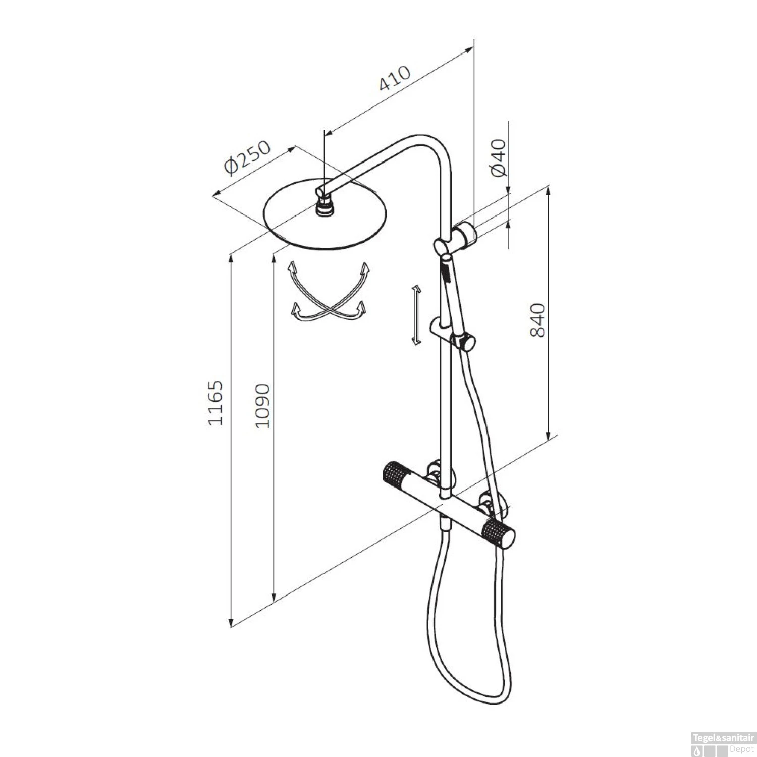 Opbouw Regendouche Set GRB Aura Mengkraan Ronde Douchekop Ø25 Cm Met Staaf Handdouche Zwart 2 Opbouw Regendouche Set GRB Aura Mengkraan Ronde Douchekop Ø25 Cm Met Staaf Handdouche Zwart - Afbeelding 2